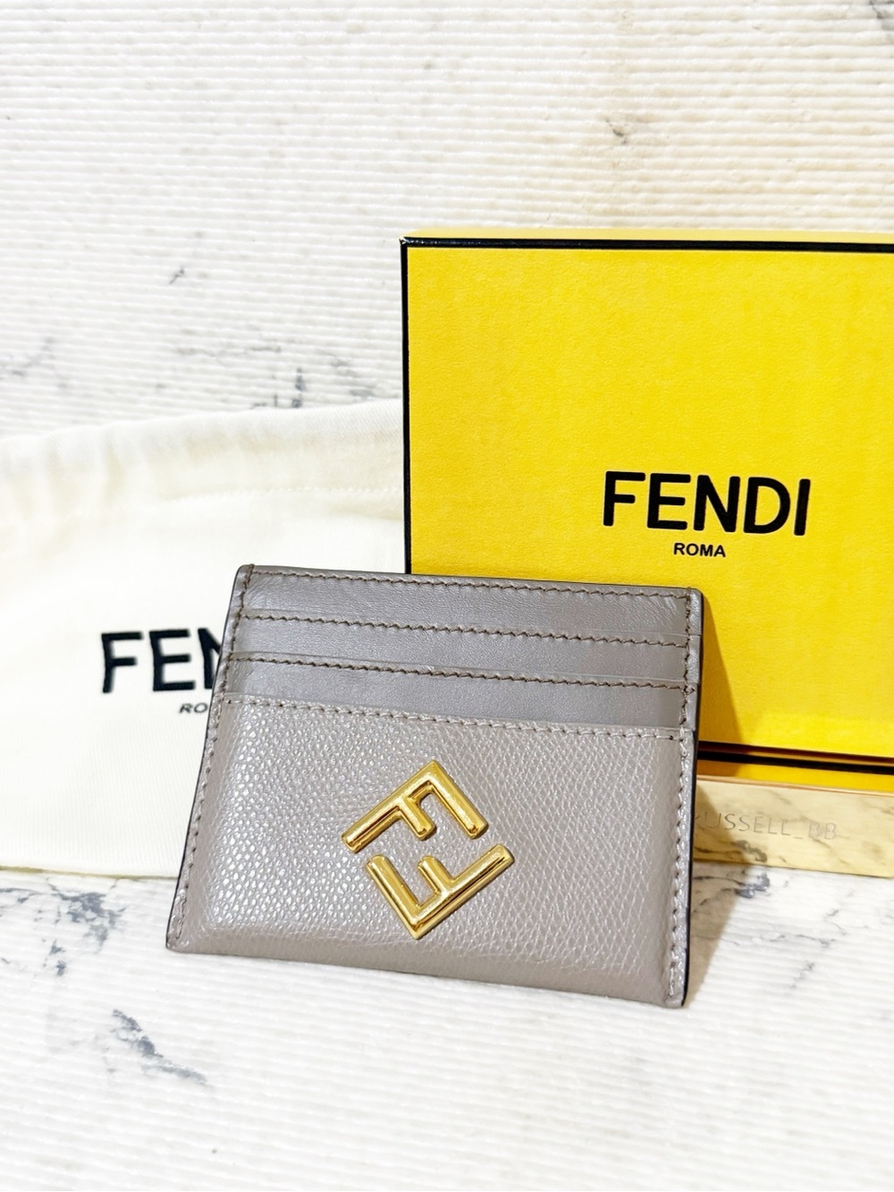Fendi FF Diamonds Card Case Two-tone Leather Gray Card Holder - Picture 12 of 14
